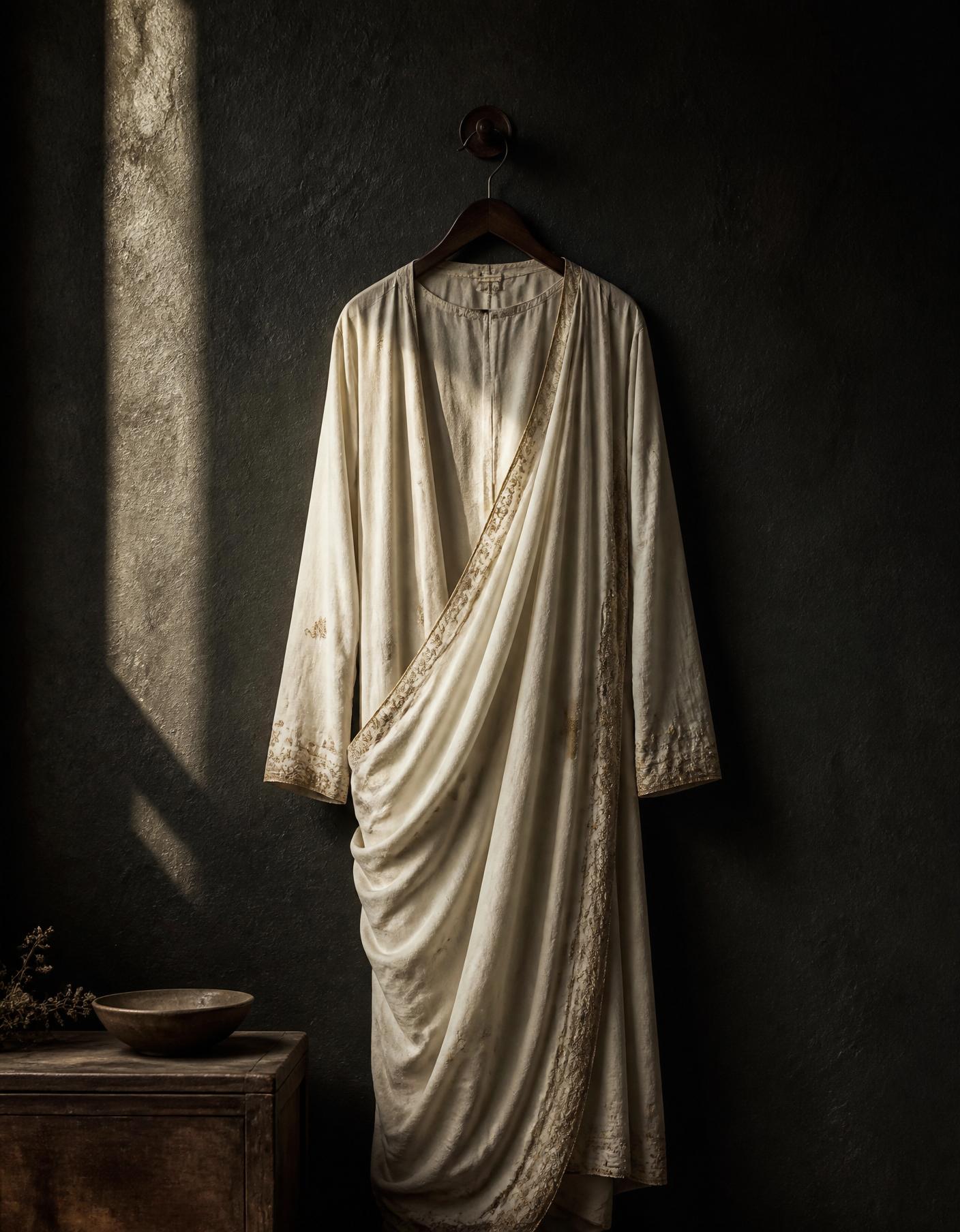 Look 12 — ivory raw silk with muted gold zardozi